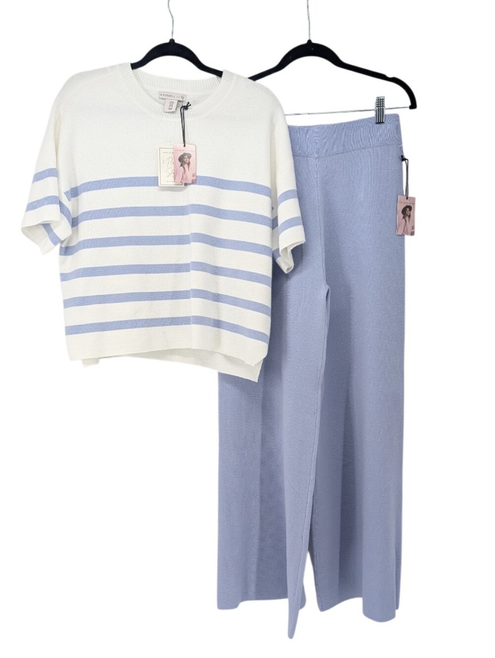 NWT Sincerely Jules Pastel Blue Wide-Leg Knit Pants And Top Set Size Medium